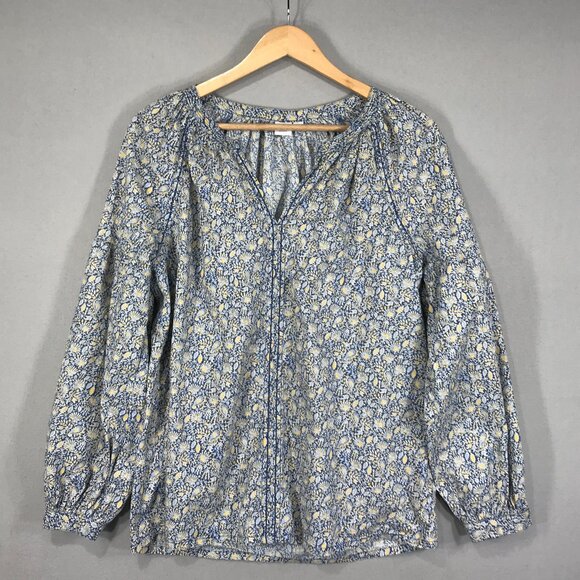 GAP Tops - Gap Blouse Women Small Tall Blue Yellow Pullover Top V-Neck Boho Peasant Balloon